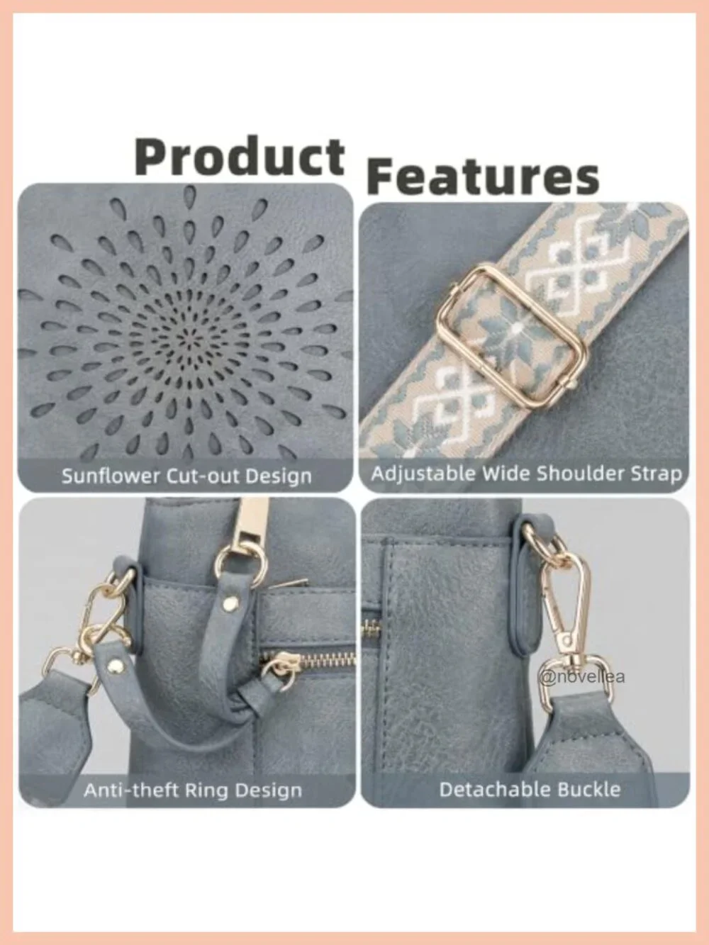 Faux Leather Crossbody Bag with Wide Guitar Strap, Multi-Pocket Hobo Purse